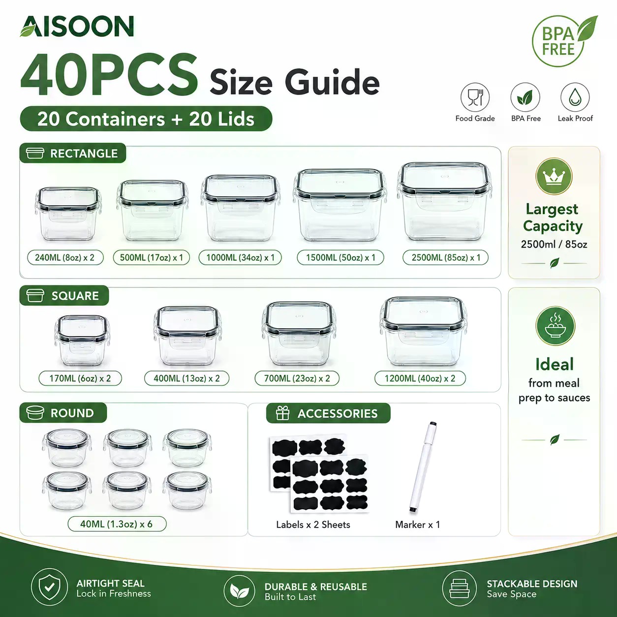 Juego de 40 Recipientes de Alm - Food Storage Labels reseña y precio